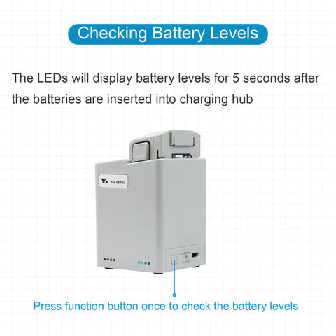 Two Way Battery Charger Hub with Storage Charge for DJI Mini 5 Pro Mini 4 Pro and Mini 3 Series checking battery levels