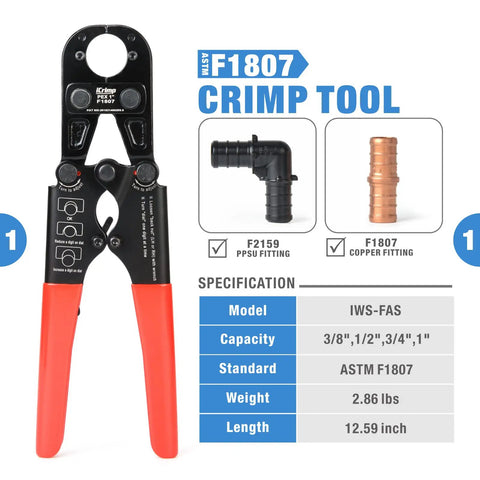 Pro Grade PEX Crimp Tool Kit With Three Eighths Inch Die Sets Copper Crimp Rings PEX Cutter Go No Go Gauge ASTM F1807