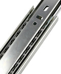 Close-up of silver tone metal 13-Inch Three-Section Side Mount Telescoping Drawer Slides With Ball Bearing Dampers, 2 Pack.