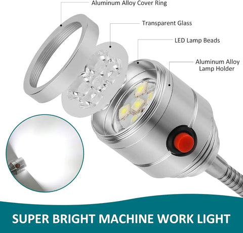 Heavy Duty Magnetic LED Work Light With A Flexible Gooseneck And Ironclad Magnet Base For Weekend Grinds And Quick Shop Fixes Cracking Open 550 Lumen Daylight Glow That Crushes Dark Corners Dead Even displaying aluminum alloy cover and LED components.