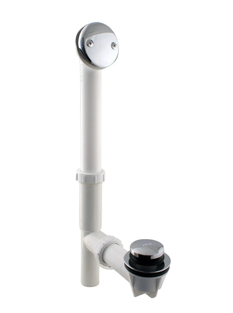 Polished Chrome Tubular Bath Waste And Overflow Assembly With White Slip-Joint Tubes, Foot-Operated Tip-Toe Drain Plug
