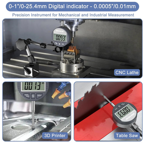 HDLNKAK digital dial indicator gauge 0-1 in/25.4 mm with digital readout on CNC lathe