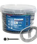 Heavy Duty Drywall To Wood Screws, Size 6 By 1-5/8 Inch Collated Fasteners, 1000 Count in storage bucket with collated strips.