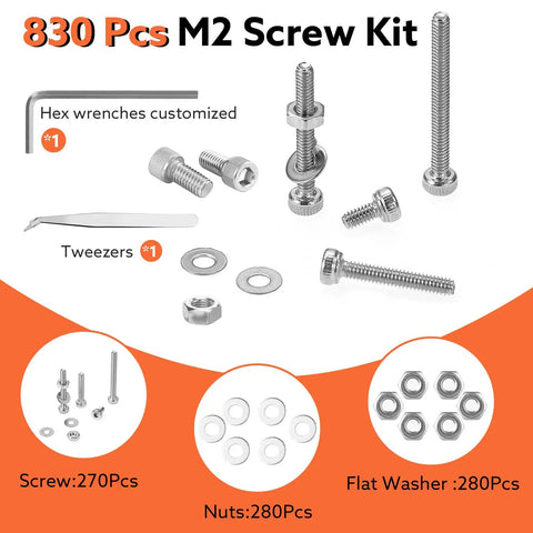 M2 Screws Assortment Kit With 304 Stainless Steel Hex Socket Head Screws, Nuts, Bolts, And Washers In M2x4mm To M2x20mm image