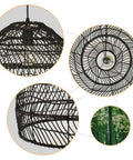 Close-up of 13.75-Inch Rattan Woven Pendant Light With Shades Boho Style Flush Mount Chandelier details