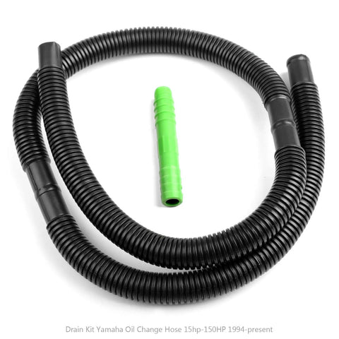 Oil Change Hose Drain Kit For Yamaha Outboard 4-Stroke 15HP To 150HP 1994 And Later, green fitting with black hose.