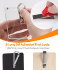 Hands attaching six pack stainless steel clips with 3M adhesive to surfaces for mounting, showcasing versatility for home or auto displays.