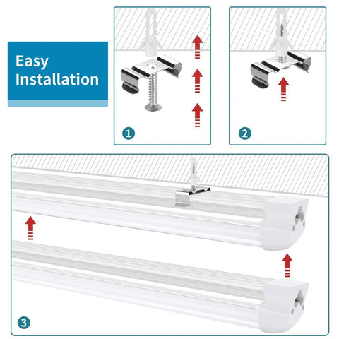 Installation steps for 8Ft LED Shop Light Fixture 72W 6000K Cool White T8 Integrated Strip Lights with frosted cover