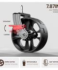 Close-up of a 7.87-inch all-terrain wheel with braking mechanism for Folding Push Wagon With Brakes, Portable Collapsible Shopping Cart.