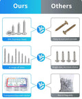 Stainless Steel Wood Screws Assortment Kit With 600 Piece Set Featuring 18 Sizes From Three Eighths Inch To Two Inches Phillips Pan Head Self Tapping Screws For Woodworking And Home DIY Projects Silver Finish, 304 stainless steel screws in labeled case