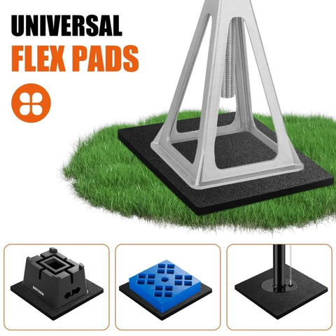 Universal Twelve Inch RV Stabilizer Jack Pads Rubber Non Slip Flex Blocks for Campers on grass, showing pad use and design.