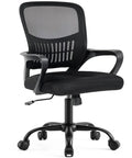 Ergonomic Go-To Home Office Desk Chair With Lumbar Support And Rocking Mode, black mesh back, fixed armrests, side view