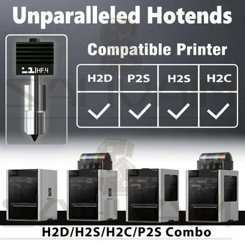 All Metal Hotends For H2D H2S H2C P2S With 0.4mm Hardened Steel Nozzle compatibility chart