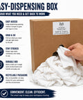Hand pulling rag from 10 lb box of White T Shirt Rags 10 Lb Bulk Box Recycled Knit Cotton Blend Shop Rags for Automotive Maintenance.