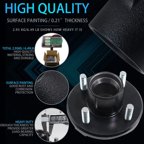 Close-up of high-quality Trailer Hub Kit with surface details and durability indicators, 4 on 4 inch, 2000 lb axle focus keyword.