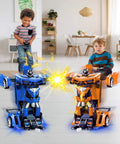 Children playing with 2 In 1 Transform RC Car Robot With Lights, 1:18 Scale, Rechargeable 2.4GHz Remote, 360 Degree Rotation, indoors