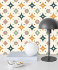 Top Tier Geometric Retro Peel And Stick Wallpaper For Your Space Refresh Skip The Drill With Easy Peasy Self Adhesive Removable Wallcovering That Hits Great On Any Wall in a colorful geometric pattern.