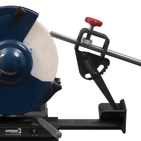 Close-up of Vari-Grind Attachment For Woodturning Tools, Fingernail Profile Grinding Jig With Roll And Swing Motion, Black Finish