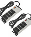 Two Pack Heavy Duty Power Strip With Eight Outlets And 20 Amp Surge Protection, 12 Gauge Industrial Cord, Six Foot Extension
