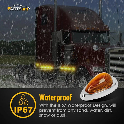 Freightliner Cab Marker Light Kit With Five Amber Rectangular Six LED Roof Top Markers And Two Teardrop Amber Sleeper Markers