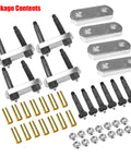 Package contents of Beefed Up Heavy Duty Trailer Shackle Upgrade Kit For CRE3000 Stock And Equaflex 2.25 Inch Shackles On Tandem Axle Truck And Trailer Suspension System