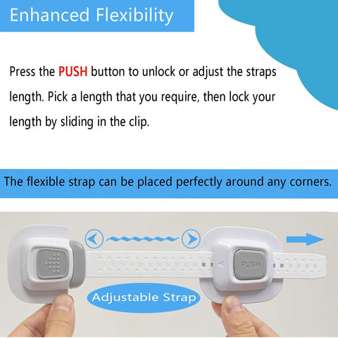 Adjustable strap for No Drill Anti Tip Furniture Straps With Heavy Duty Adhesive Wall Anchors, demonstrating flexibility and ease of use.