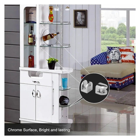 Modern living room with glass shelves highlighted, showing Set Of 24 Glass Brackets Heavy Duty Zinc Alloy Clips For Shelves And Stair Rails Adjustable Glass Clip Shelf Clamp With Flat Back Mount Rock Solid Hold For Floating Shelves Cabinets And Handrails, chrome finish for durable support.