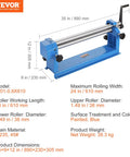Heavy Duty Slip Roll Machine With 24 Inch Forming Width And 16 Gauge Capacity shown with blue frame and steel rollers