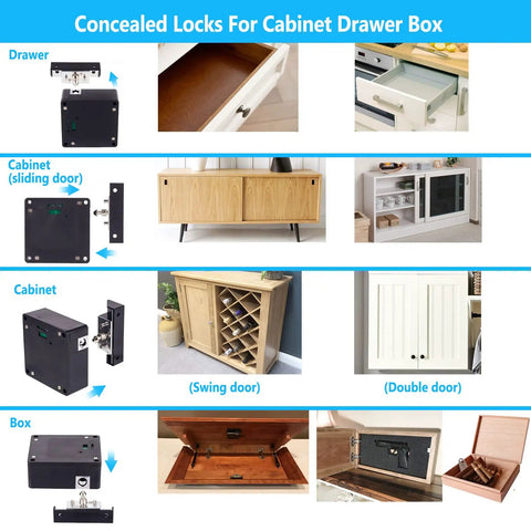 RFID Cabinet Lock System With NFC Electronic Locks For Wooden Cabinets Cupboards And Drawers 13.56MHz 2 Pack One Key To Open