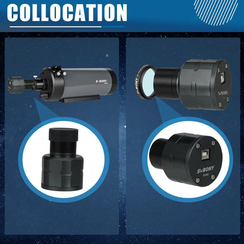 Astrophotography Camera For Planetary And Moon Imaging SV305C 2.1MP IMX662 Color Sensor components displayed.