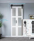 No Fuss Space Saver 30 By 84 Inch Bifold Sliding Barn Door With Hardware Kit Included, Preassembled Glass Barn Door In White Finish installed