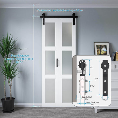 No Fuss Space Saver 30 By 84 Inch Bifold Sliding Barn Door With Hardware Kit Included, Preassembled Glass Barn Door In White Finish installed