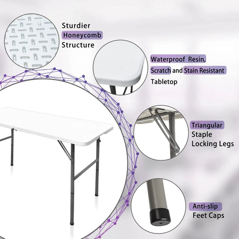 Features of Heavy Duty 4 Foot Folding Table For Indoor Outdoor Use With Handle Portable Square Plastic Dining Table Locking Legs 330 Lb Load Capacity Ideal For Picnics Parties Camping Tailgating, including honeycomb structure and locking legs