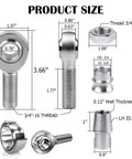 Heavy Duty 3/4 Inch Chromoly Heim Joints Rod End Kit Right And Left Thread dimensions with nuts and spacers shown in detailed image.