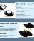 Dryer thermal fuse and thermistor from 3 Wire Dryer Heating Element Kit Replacement With Thermal Fuse And Thermostat For Samsung Dryers, Includes 240V 3700W Heating Wire, Easy Install High Limit Thermostat, Thermistor, And Two Thermal Fuses By TOMOON