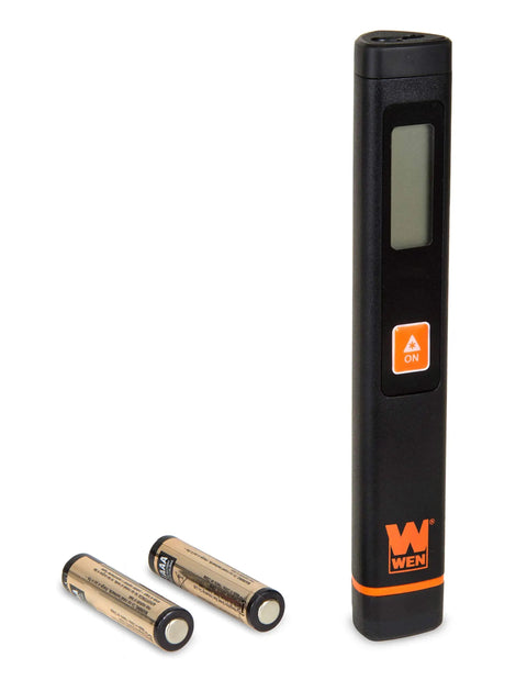 Pocket Laser Distance Measure With Imperial And Metric Switch, Ultra Compact Pen Style Tool Weighing Just Two Ounces, Ranges From 1.7 To 32 Feet, Delivers One Quarter Inch Precision For Quick DIY Measurements, black with batteries