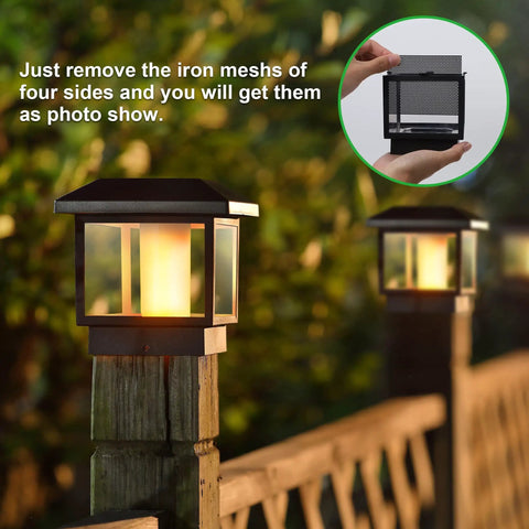Six Pack Cord Free Solar Fence Post Lights Outdoor Solar Powered Post Cap Lights With High Brightness SMD LEDs Waterproof