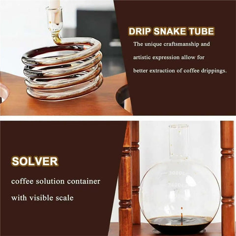 Drip snake tube and solver container of Big Batch Cold Brew Coffee Maker With Adjustable Stainless Steel Dripper.