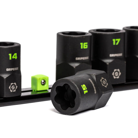 Three Eighths Inch Drive Metric Socket Extractor Set BiDirectional Design For Loosening And Removing Broken Studs Stripped Bolts And Lug Nuts