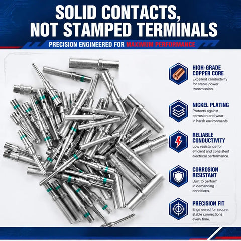 100 Piece Solid Pin Connector Kit For DTP DT DTM Series Connectors With Closed Barrel Contacts featuring metal terminals.