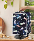 Straight Up Dragonfly Print Coffee Maker Cover Washable Heavy Duty Shield For Kitchen Small Appliances Foldable Waterproof Polyester Slipcover With Sturdy Grip Handle on countertop.