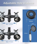 Matte Black Outdoor Shower System With 8 Inch Rain Shower Head, Handheld Spray, Tub Spout, Two Cross Handles, adjustable fittings