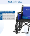 Skil Care Adjustable Wheelchair Lateral Trunk Support With Foam Side Panels displaying recommended sizes for wheelchairs.