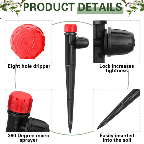 80 Pack Drip Irrigation Emitters With Adjustable 360 Degree Water Flow For One Quarter Inch Tubing Sprayer On 5.5 Inch Arrow Stake