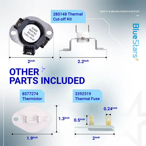 Dryer Repair Kit With 8544771 280148 3392519 8577274 Includes Heating Element Thermal Cut Off And High Limit Thermostat components