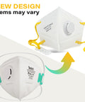 NIOSH Approved N95 Respirator Mask 10 Pack With Breathing Valve, New Design With Yellow Straps and Adjustable Fit