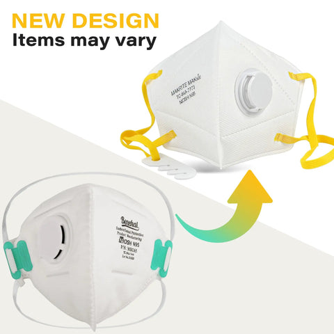 NIOSH Approved N95 Respirator Mask 10 Pack With Breathing Valve, New Design With Yellow Straps and Adjustable Fit