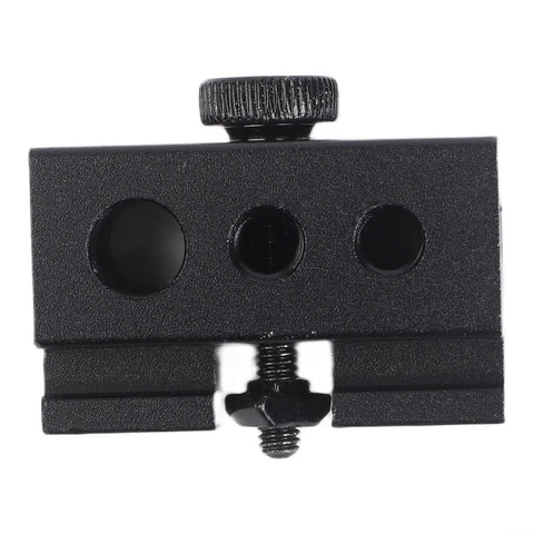 Heavy Duty Black Aluminum Igt Table Track Slider Clamp Mount With Triple Sized Ports, top view showing ports and adjustment knob.