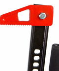 Close-up of Beefy 3 Ton Universal Trail Jack for Trucks, SUVs and Farm Tractors with bumper ratcheting lift mechanism