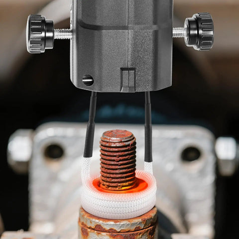 High Output 1800W Magnetic Induction Bolt Heater Kit With Four Swappable Coils heating rusted bolt in garage